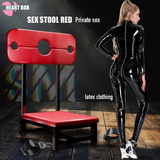 Sex Furniture, Dungeon Set, BDSM Bondage Set with Adjustable SM Sex Stool And Latex Corset - Adult Dominant Dominator Bondage Set Including Anklets And Glitter Fetish Costume for Role Play, Faux Leather Tight Suit, Easy to In