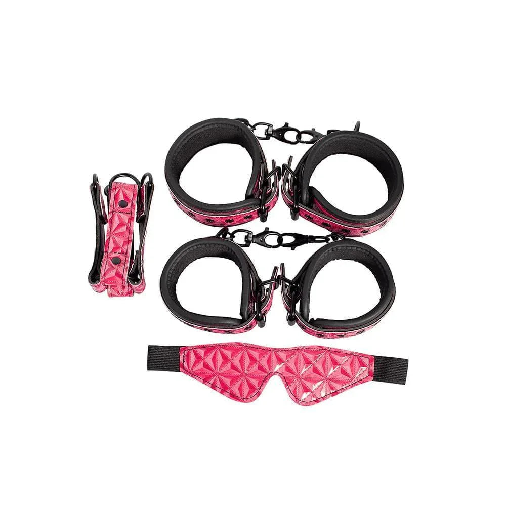 Bdsm Red Bondage Set for Men & Women - Includes Handcuffs, Ankle Cuffs, Blindfold, Adjustable Bondage Restraints