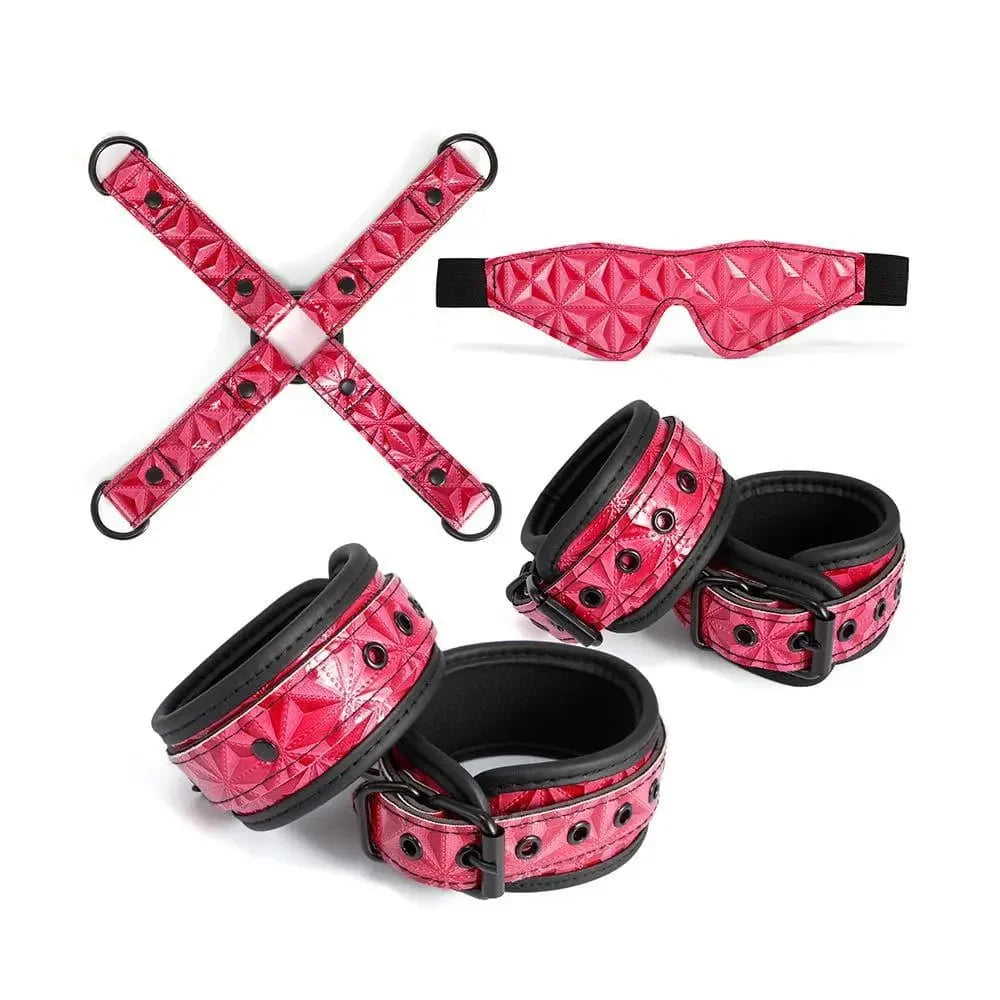 Bdsm Red Bondage Set for Men & Women - Includes Handcuffs, Ankle Cuffs, Blindfold, Adjustable Bondage Restraints