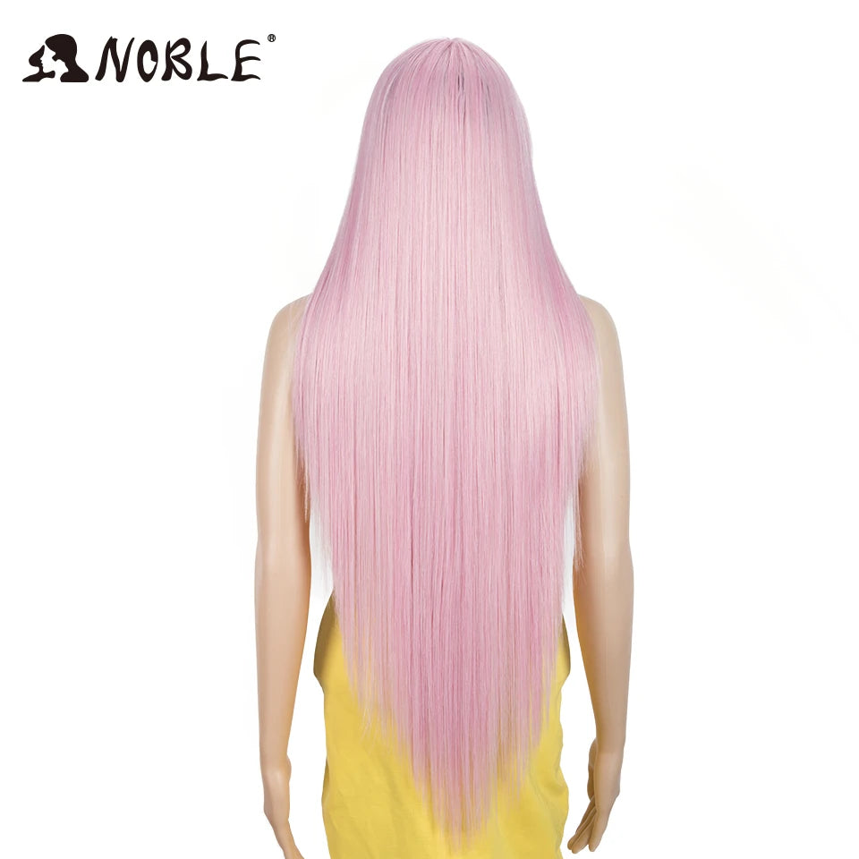 Noble Pink Wig With bangs Synthetic Wig With Bangs Long Straight Ombre Wig Colored Wig Wig For Women Cosplay Wig For Black Women