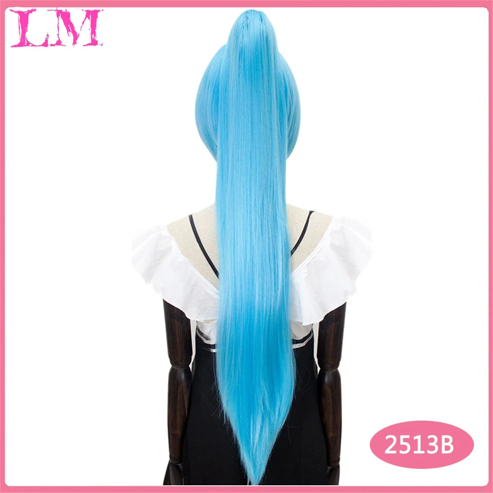 Long Straight Around Clip In Ponytail Hair Extension Synthetic Ponytail Black Purple Red Hair Cosplay Wig Party Synthetic Wigs