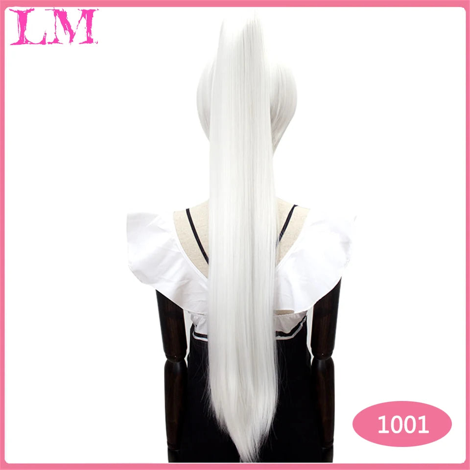 Long Straight Around Clip In Ponytail Hair Extension Synthetic Ponytail Black Purple Red Hair Cosplay Wig Party Synthetic Wigs