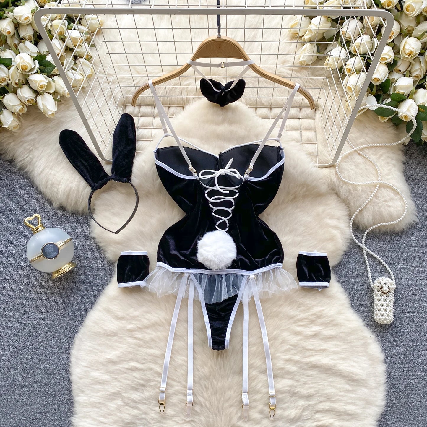 Hotsweet Sexy Bunny Baby Cosplay Bodysuit Club Black/Red Erotic Rabbit Gril Playsuit Camisole Bodycon Lingerie Lace Nightwear