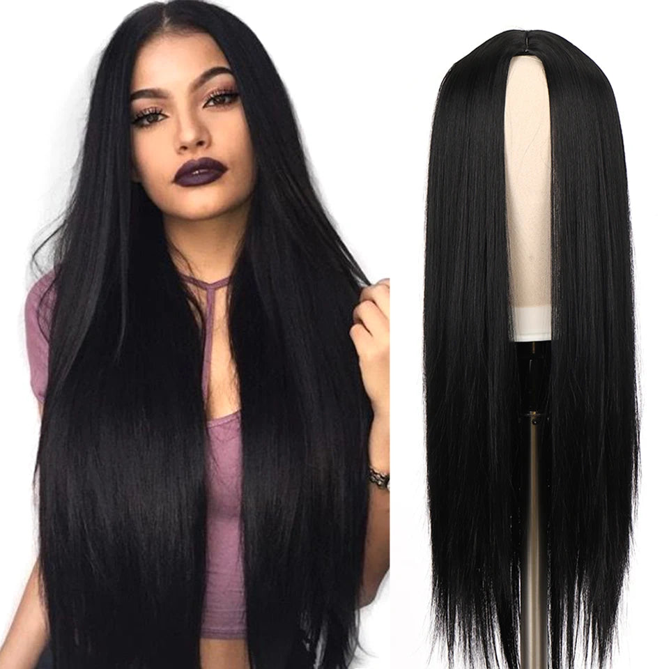 LM Golden Wig Synthetic Ombre Long Straight/Body Wave Middle Part Heat Resistant Natural Hair Wigs For Women Cosplay