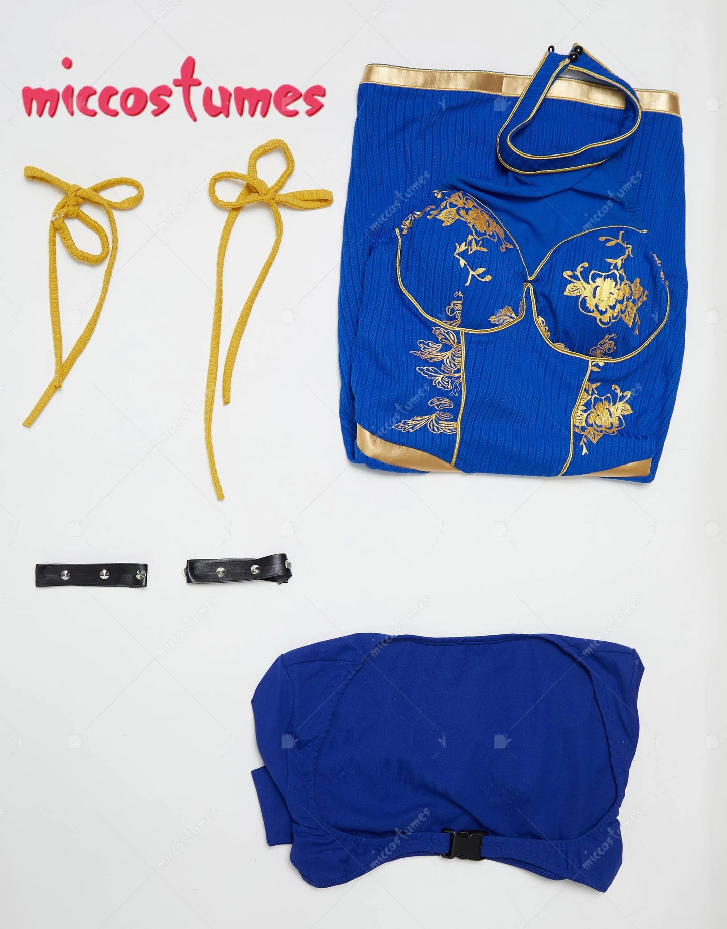 MICCOSTUMES Women's Chun Li Derivative Casual Outfit Halter Dress and Top with Bracelets Hairband Cosplay Costume