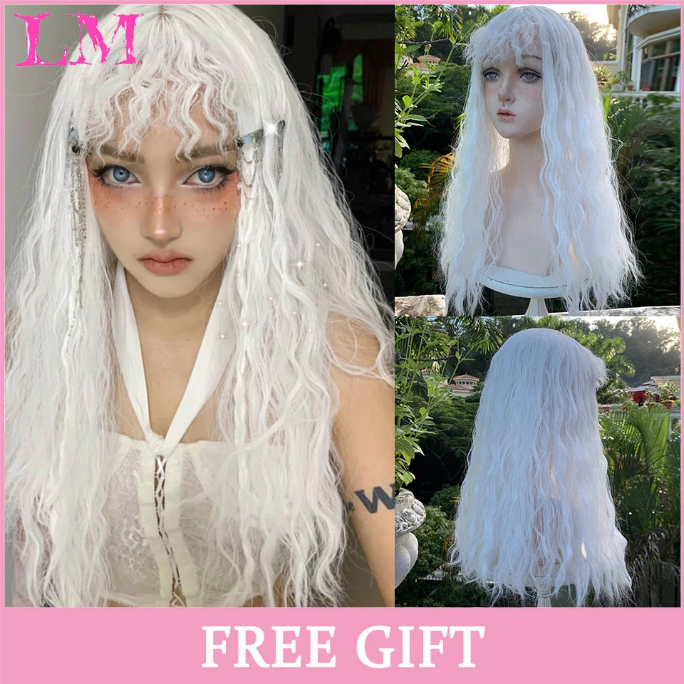 LM Golden Wig Synthetic Ombre Long Straight/Body Wave Middle Part Heat Resistant Natural Hair Wigs For Women Cosplay