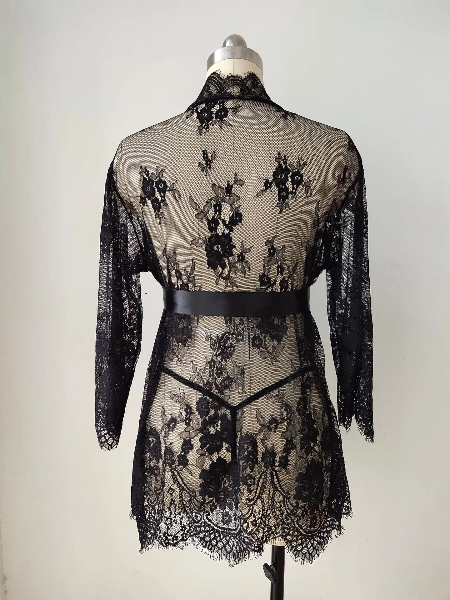 Ladies' Sexy Lace Pajama Set with Three Quarter Sleeves Knitted High and Thin Transparent and Extremely Tempting