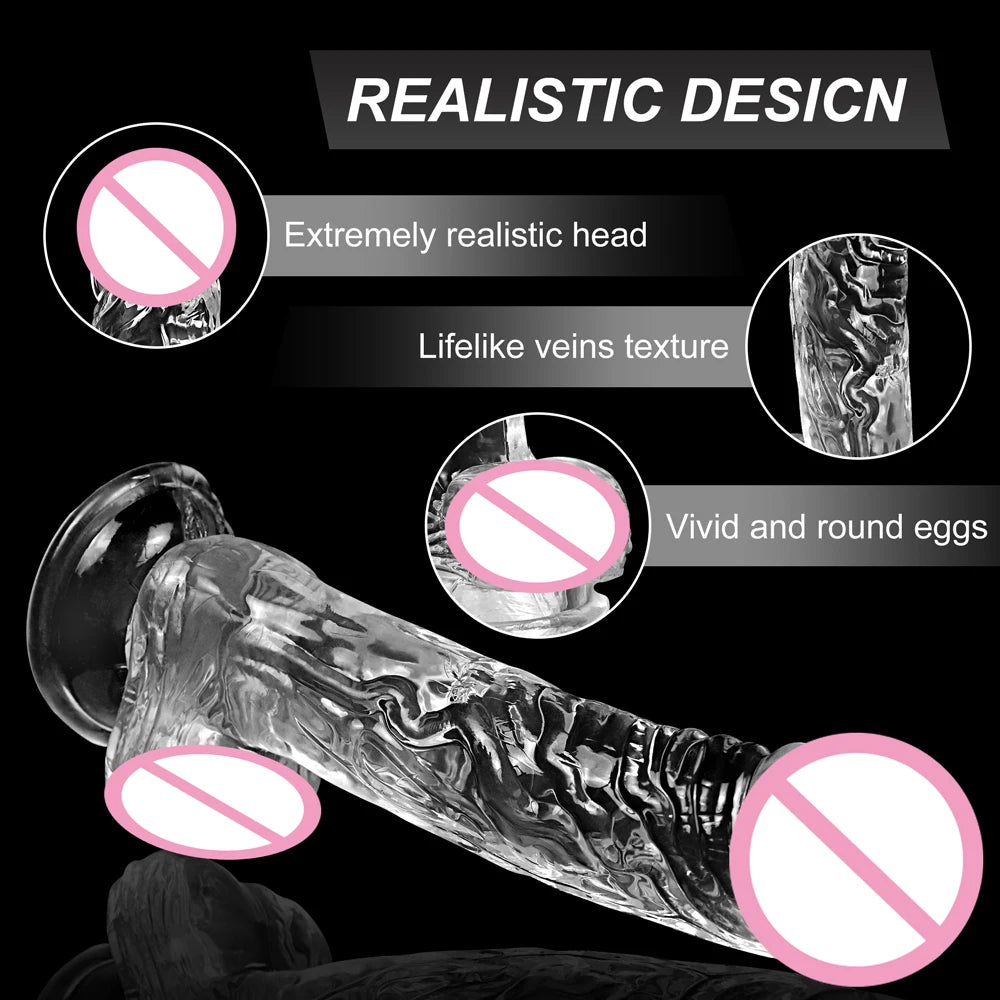 Realistic Transparent Dildo for Women Silicone Realistic Fake Dick Penis with Strong Suction Cup Hands-Free Adult Sex Toy