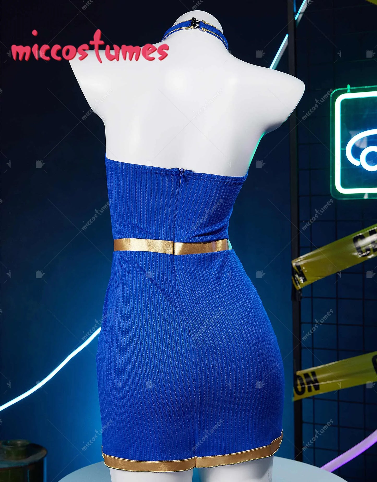 MICCOSTUMES Women's Chun Li Derivative Casual Outfit Halter Dress and Top with Bracelets Hairband Cosplay Costume