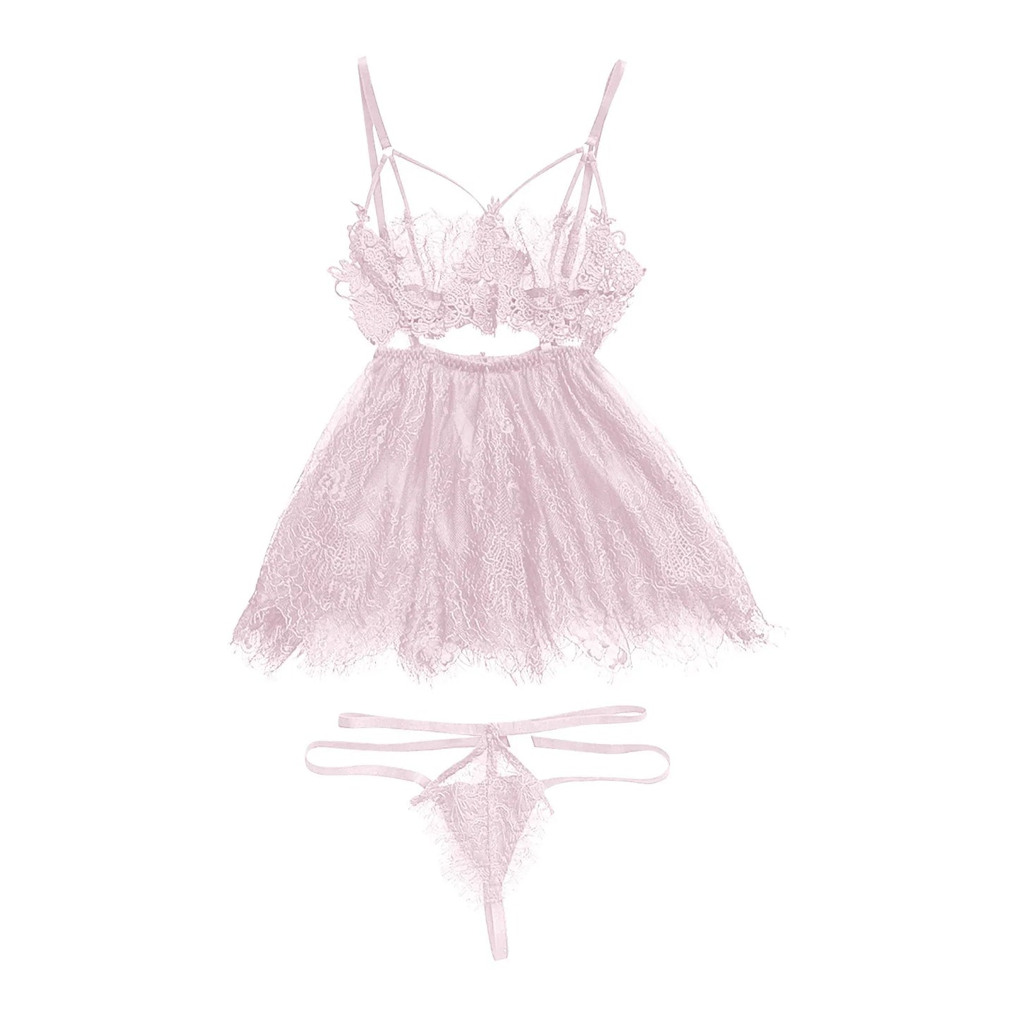 Women Lace Sexy Lingerie Mesh Lace High Waisted Strappy Exotic Sleepwear Nightdress Ladies Ruffle Lace Purelingeries Sexy Hot