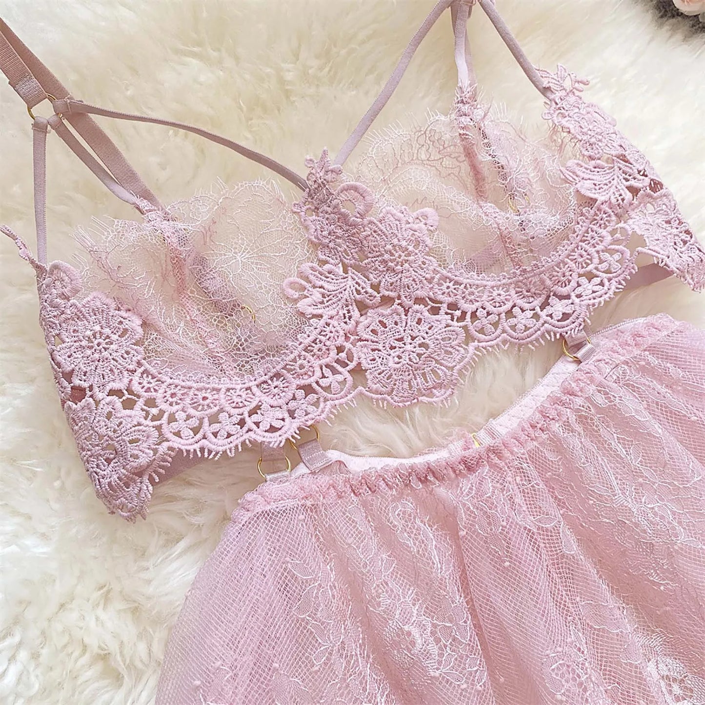 Women Lace Sexy Lingerie Mesh Lace High Waisted Strappy Exotic Sleepwear Nightdress Ladies Ruffle Lace Purelingeries Sexy Hot
