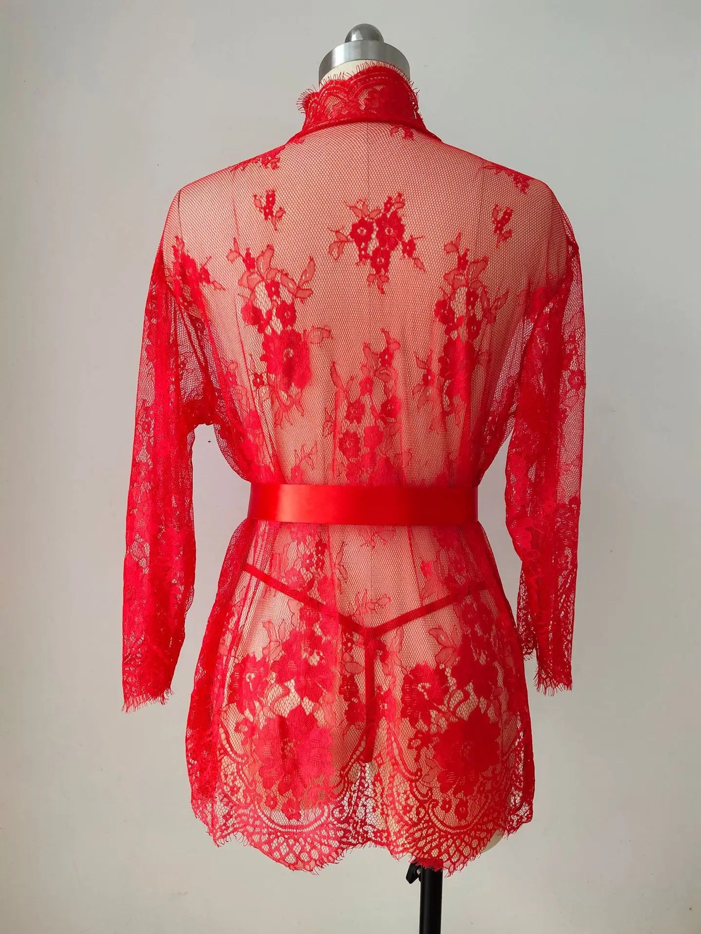 Ladies' Sexy Lace Pajama Set with Three Quarter Sleeves Knitted High and Thin Transparent and Extremely Tempting