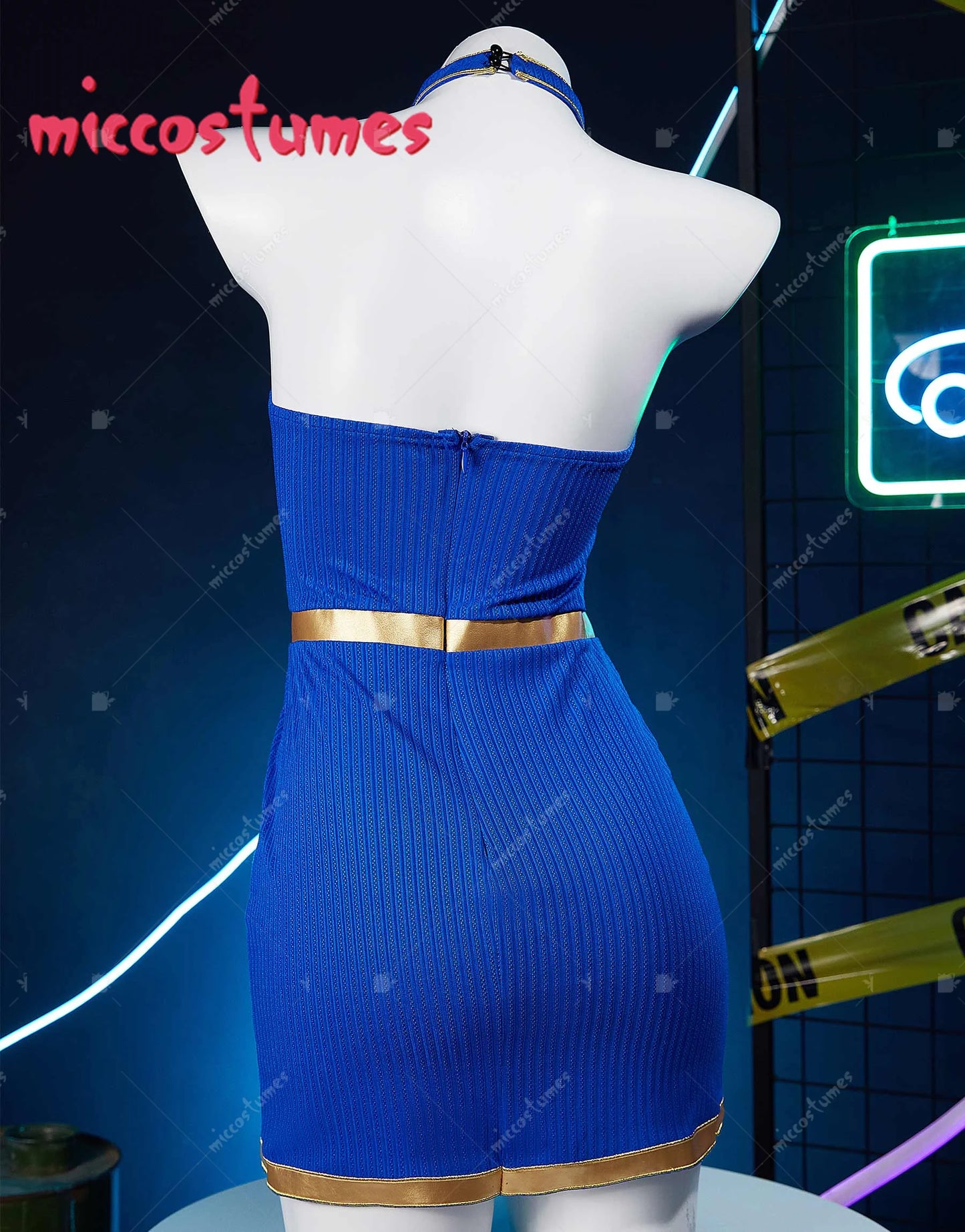 MICCOSTUMES Women's Chun Li Derivative Casual Outfit Halter Dress and Top with Bracelets Hairband Cosplay Costume