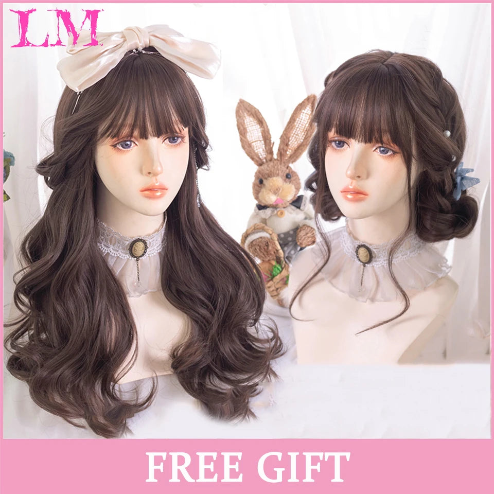 LM Golden Wig Synthetic Ombre Long Straight/Body Wave Middle Part Heat Resistant Natural Hair Wigs For Women Cosplay