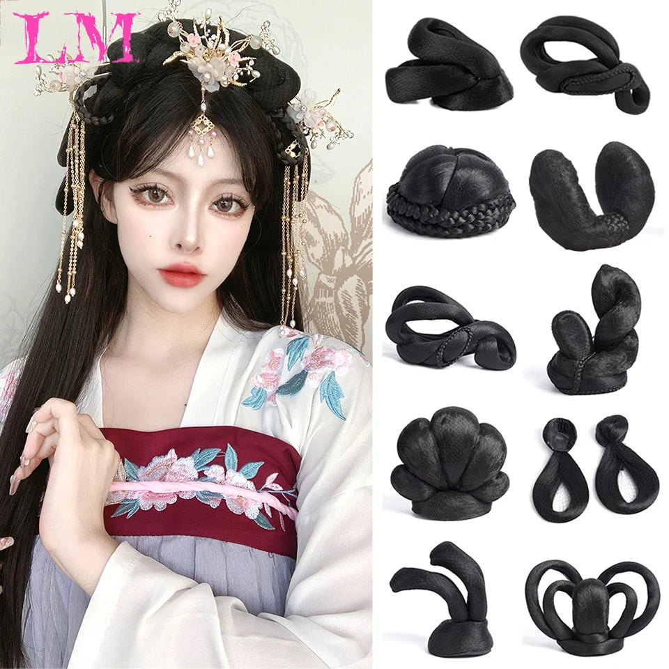 LM Synthetic Hanfu Ancient Costume Chinese Ancient Synthetic Wig Chignon Princess Hair Bun Cosplay Wig For Women