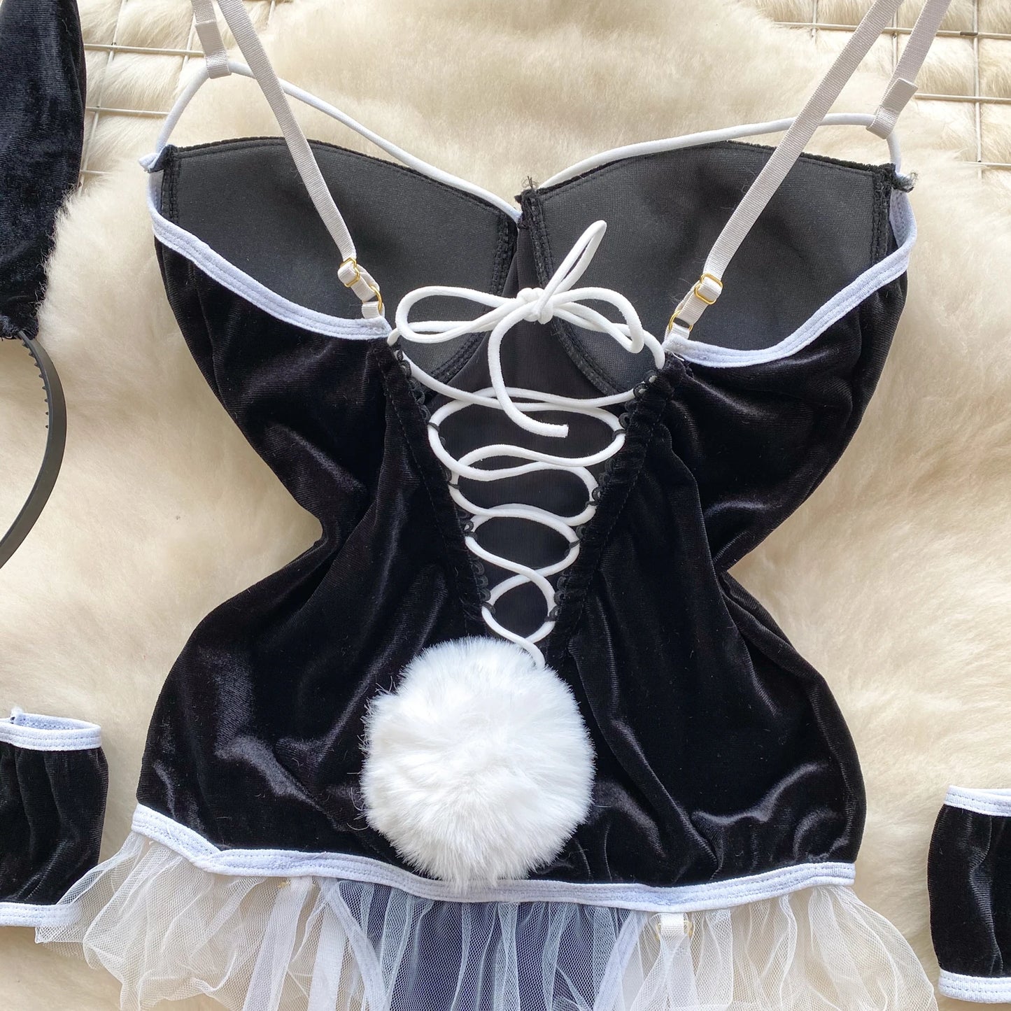 Hotsweet Sexy Bunny Baby Cosplay Bodysuit Club Black/Red Erotic Rabbit Gril Playsuit Camisole Bodycon Lingerie Lace Nightwear