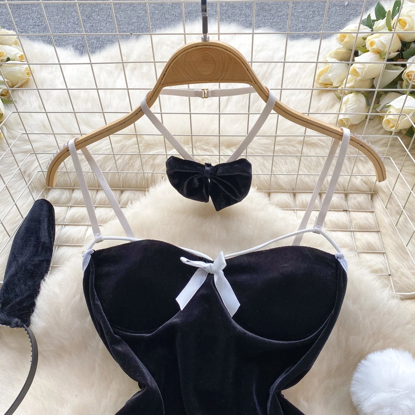 Hotsweet Sexy Bunny Baby Cosplay Bodysuit Club Black/Red Erotic Rabbit Gril Playsuit Camisole Bodycon Lingerie Lace Nightwear