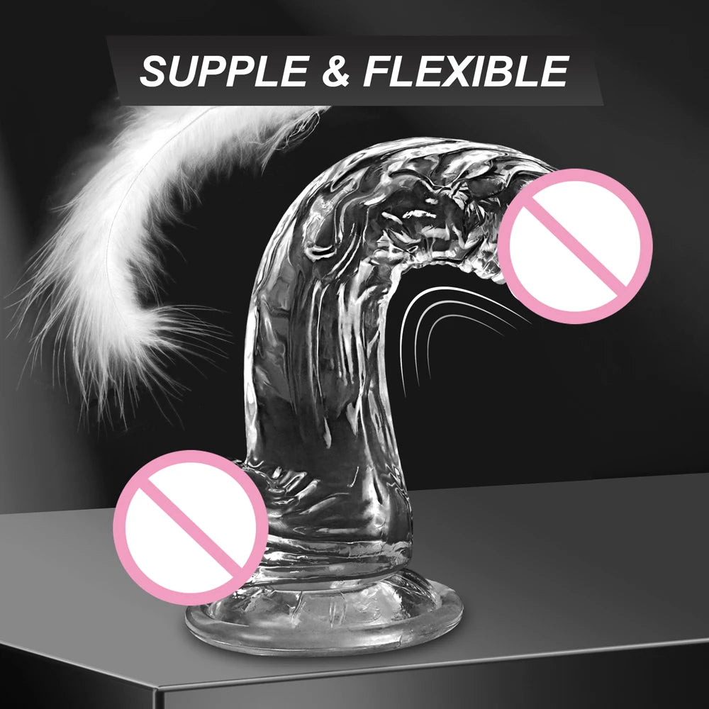 Realistic Transparent Dildo for Women Silicone Realistic Fake Dick Penis with Strong Suction Cup Hands-Free Adult Sex Toy