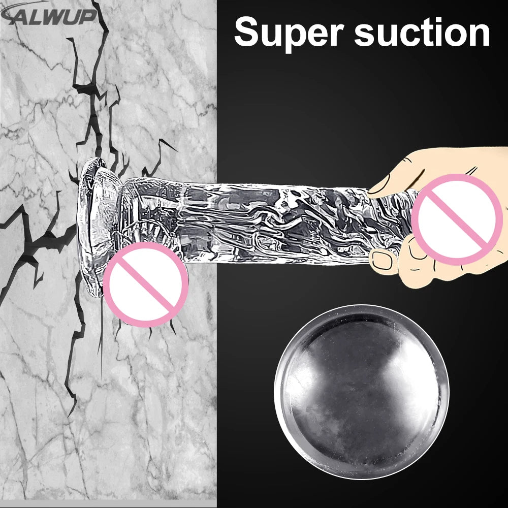 Realistic Transparent Dildo for Women Silicone Realistic Fake Dick Penis with Strong Suction Cup Hands-Free Adult Sex Toy