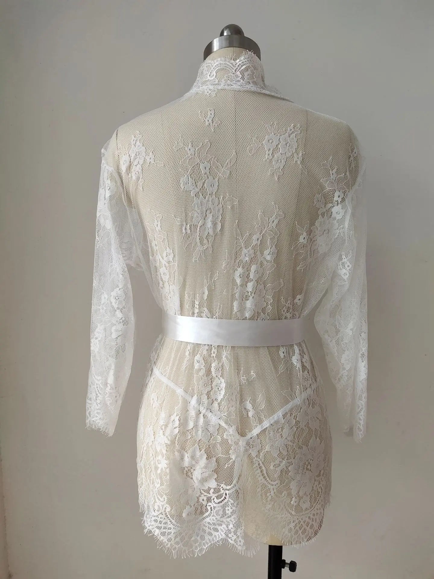 Ladies' Sexy Lace Pajama Set with Three Quarter Sleeves Knitted High and Thin Transparent and Extremely Tempting