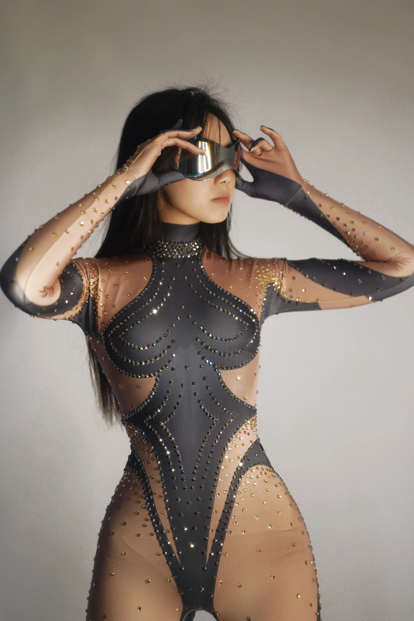 stage sexy blue pink rhinestones long sleeve jumpsuit women pole club Leotard Dance birthday party DS Singer drag queen Costumes