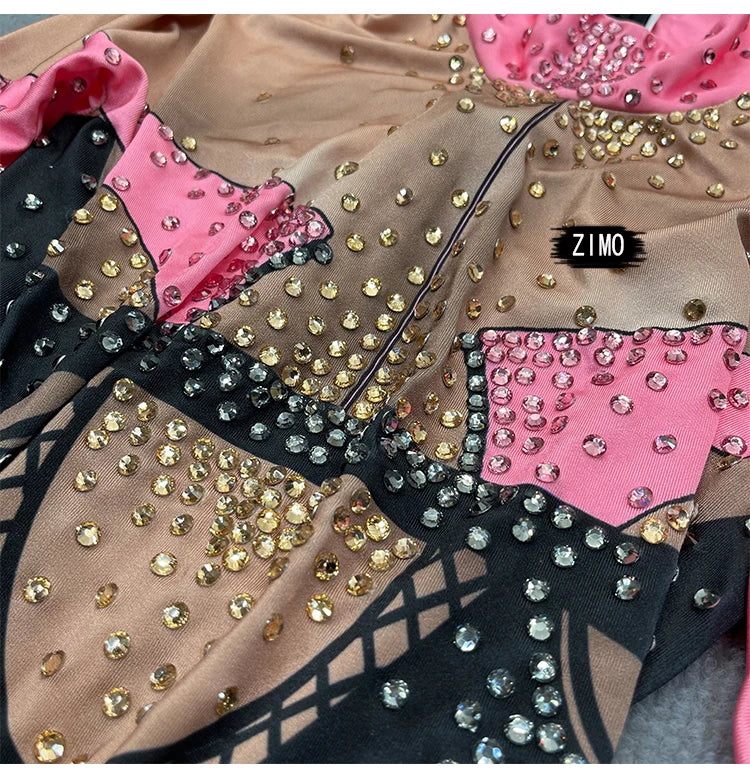 stage sexy blue pink rhinestones long sleeve jumpsuit women pole club Leotard Dance birthday party DS Singer drag queen Costumes