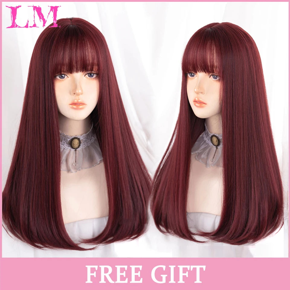 LM Golden Wig Synthetic Ombre Long Straight/Body Wave Middle Part Heat Resistant Natural Hair Wigs For Women Cosplay