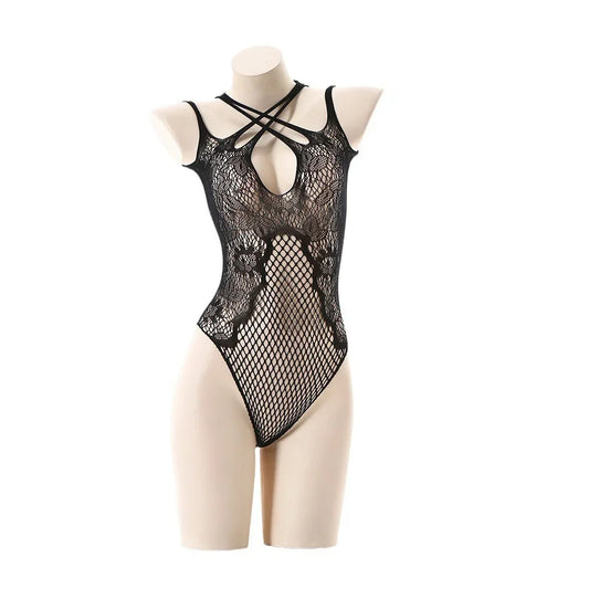 Sexy Fishnet Teddy Lingerie for Women - Crisscross Hollow Out One-Piece Bodysuit & Babydoll Nightwear