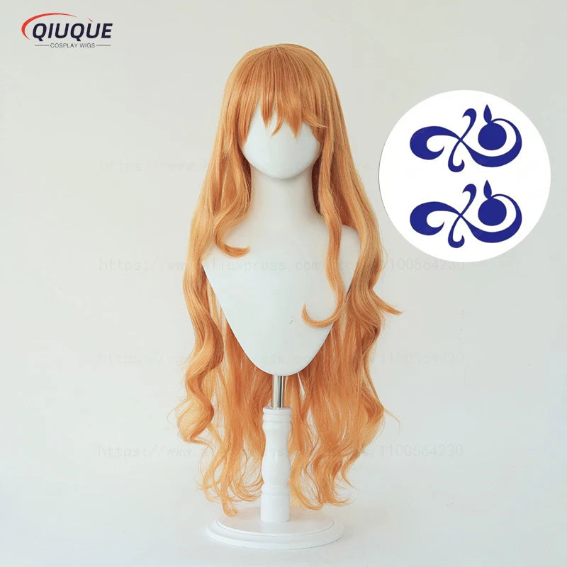High Quality Adult Nami Cosplay Wig Women 75cm Long Curly Wavy Orange Heat Resistant Hair Anime  Cosplay Wigs + Wig Cap