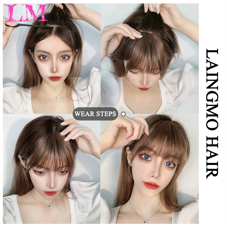 LM Fake Blunt air Bangs hair Clip-In Extension Synthetic Fake Fringe Natural False hairpiece For Women Clip In Bangs