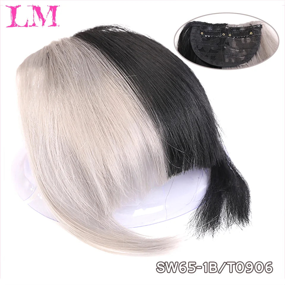 LM Fake Blunt air Bangs hair Clip-In Extension Synthetic Fake Fringe Natural False hairpiece For Women Clip In Bangs
