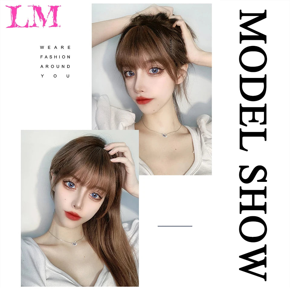 LM Fake Blunt air Bangs hair Clip-In Extension Synthetic Fake Fringe Natural False hairpiece For Women Clip In Bangs