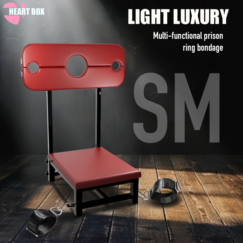 Sex Furniture, Dungeon Set, BDSM Bondage Set with Adjustable SM Sex Stool And Latex Corset - Adult Dominant Dominator Bondage Set Including Anklets And Glitter Fetish Costume for Role Play, Faux Leather Tight Suit, Easy to In