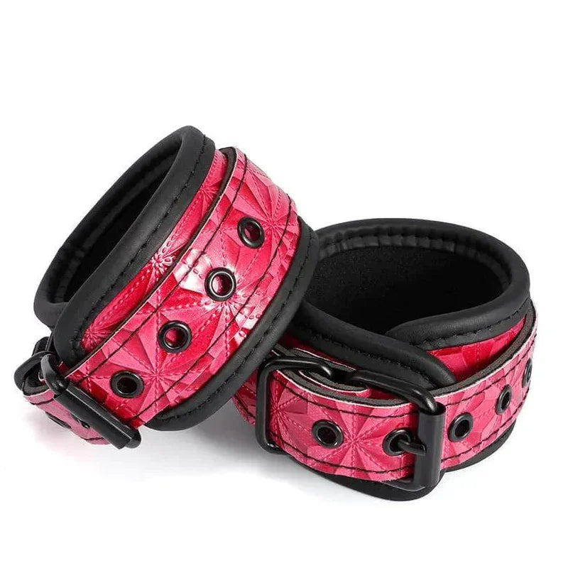 Bdsm Red Bondage Set for Men & Women - Includes Handcuffs, Ankle Cuffs, Blindfold, Adjustable Bondage Restraints