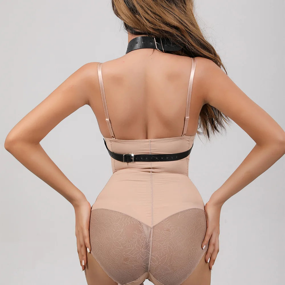 Women's Sex Accessories Strappy PU Leather Rivets Hollow Out BDSM Body Harness Bondage Alternative Outfit Adjustable Queen