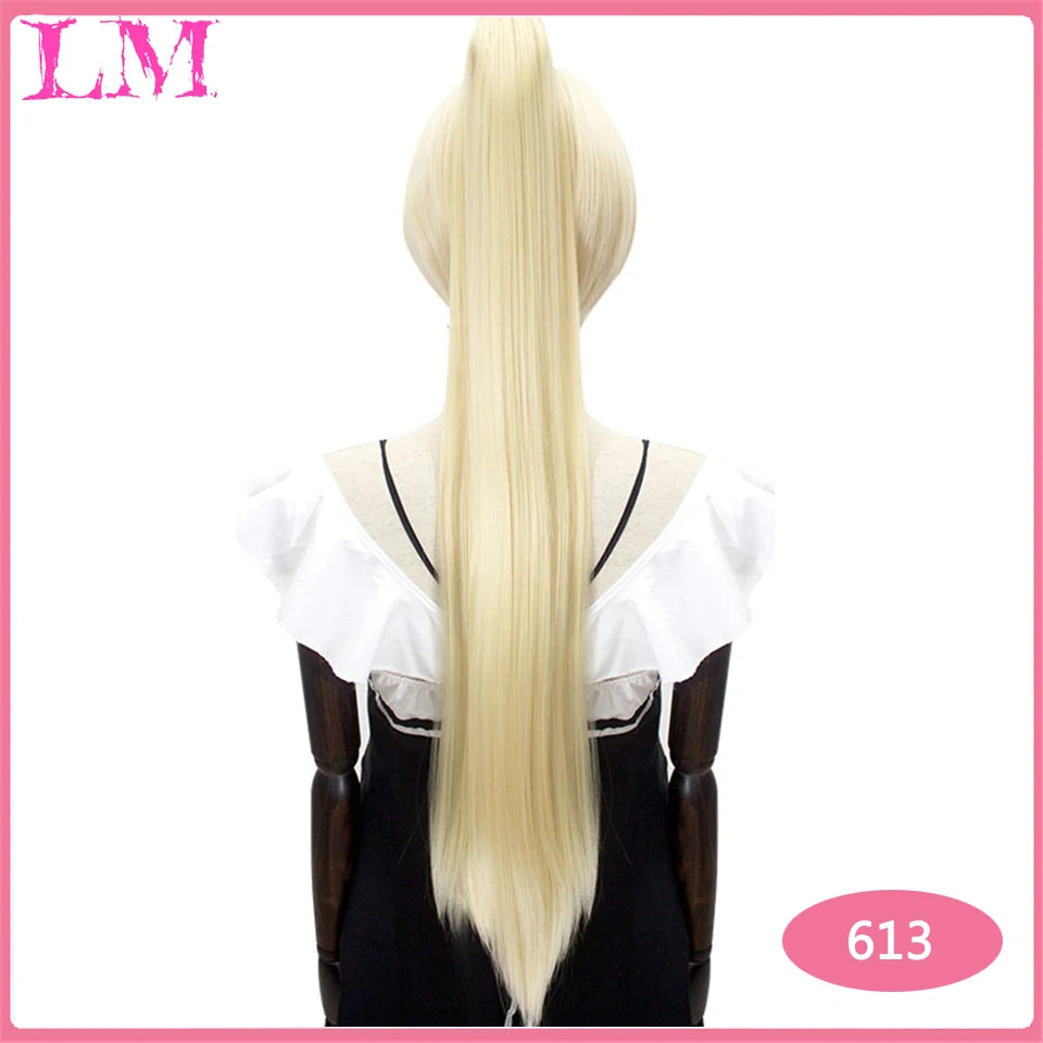 Long Straight Around Clip In Ponytail Hair Extension Synthetic Ponytail Black Purple Red Hair Cosplay Wig Party Synthetic Wigs