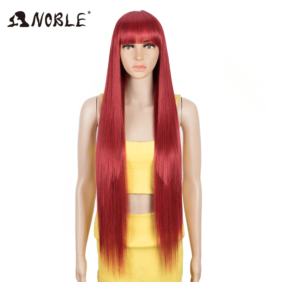 Noble Pink Wig With bangs Synthetic Wig With Bangs Long Straight Ombre Wig Colored Wig Wig For Women Cosplay Wig For Black Women