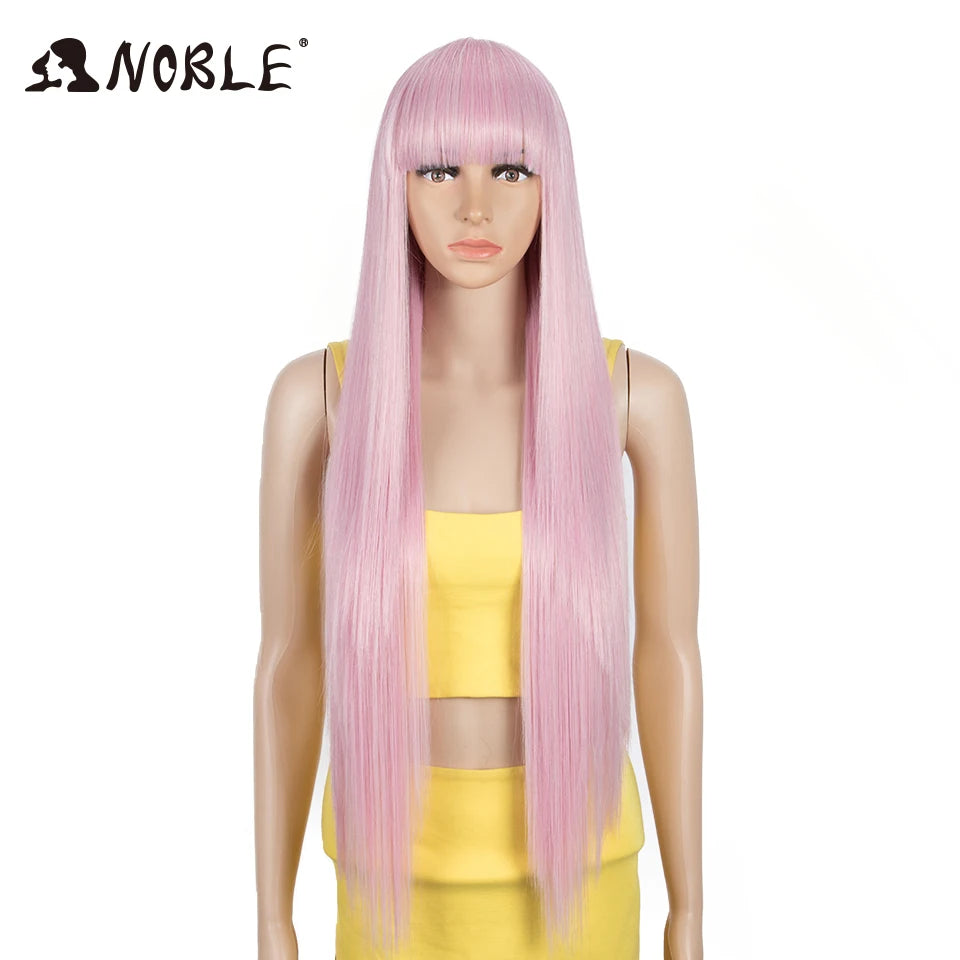 Noble Pink Wig With bangs Synthetic Wig With Bangs Long Straight Ombre Wig Colored Wig Wig For Women Cosplay Wig For Black Women