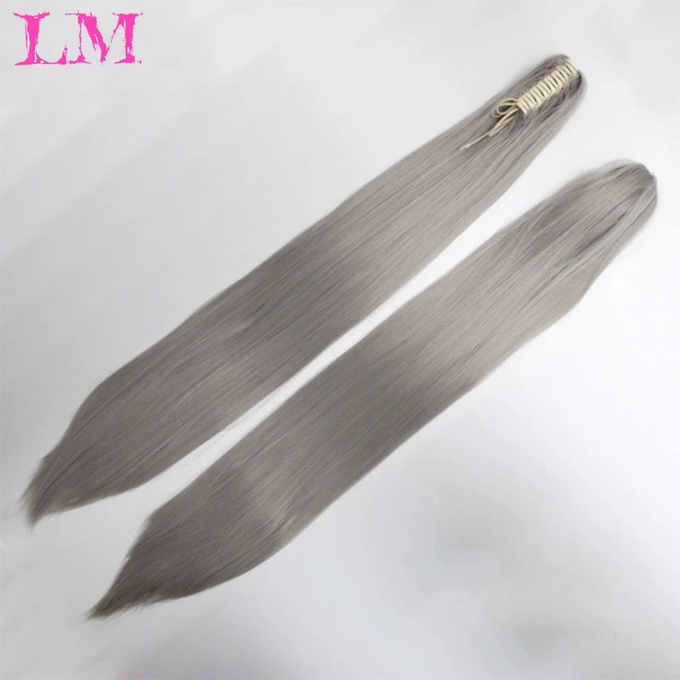 Long Straight Around Clip In Ponytail Hair Extension Synthetic Ponytail Black Purple Red Hair Cosplay Wig Party Synthetic Wigs
