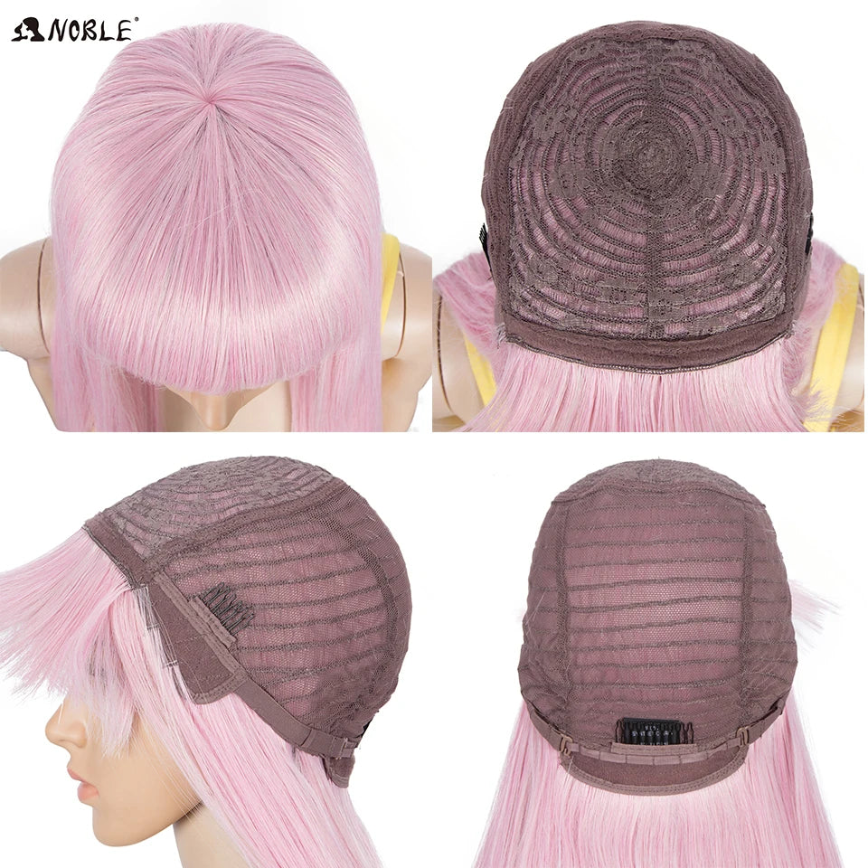 Noble Pink Wig With bangs Synthetic Wig With Bangs Long Straight Ombre Wig Colored Wig Wig For Women Cosplay Wig For Black Women