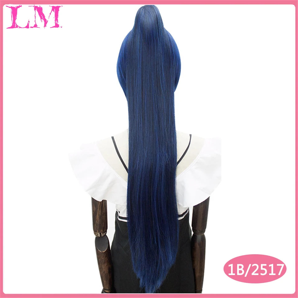 Long Straight Around Clip In Ponytail Hair Extension Synthetic Ponytail Black Purple Red Hair Cosplay Wig Party Synthetic Wigs