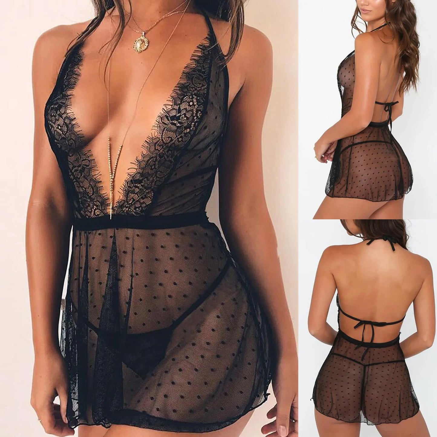 Erotic Hot Sexy Costume Women Lace Babydoll Dress Wedding Erotic Underwear Women Sexy Lingerie Deep V-Neck Mini Dress G-String