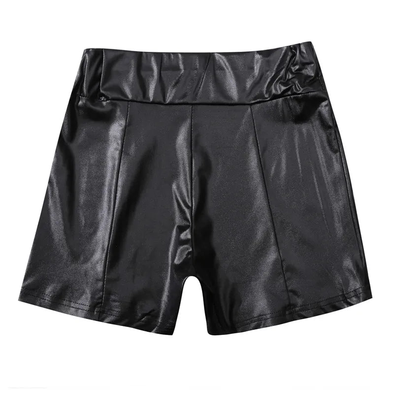 2024 Sexy Womens Shorts Shiny Elastic High Waist Shiny Faux PU Leather Short Pants Slim Hot Dance Clubwear Mini Shorts