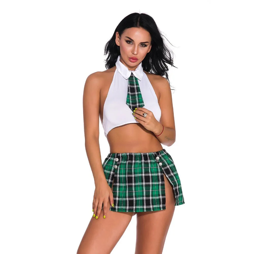 Porno Sexy Role Play Schoolgirl Cosplay Costumes Plaid Bra and Skirt Womens Lingerie Roleplay Sex Uniform Erotic Costume Naughty