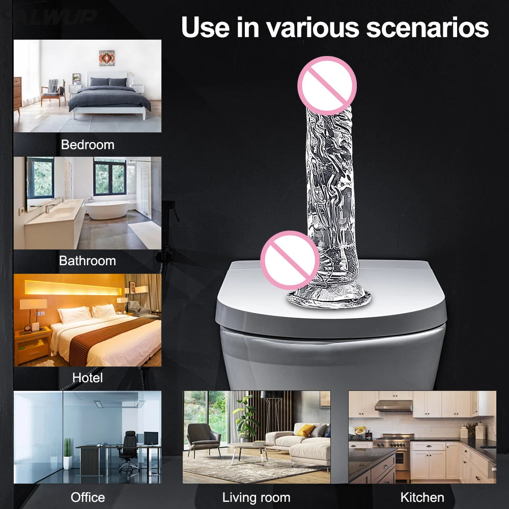 Realistic Transparent Dildo for Women Silicone Realistic Fake Dick Penis with Strong Suction Cup Hands-Free Adult Sex Toy