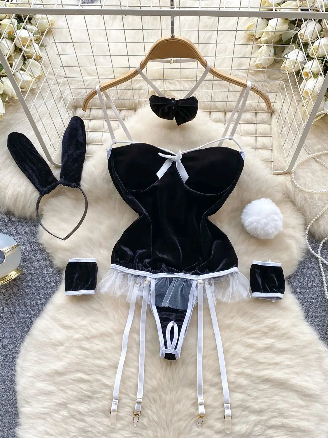 Hotsweet Sexy Bunny Baby Cosplay Bodysuit Club Black/Red Erotic Rabbit Gril Playsuit Camisole Bodycon Lingerie Lace Nightwear
