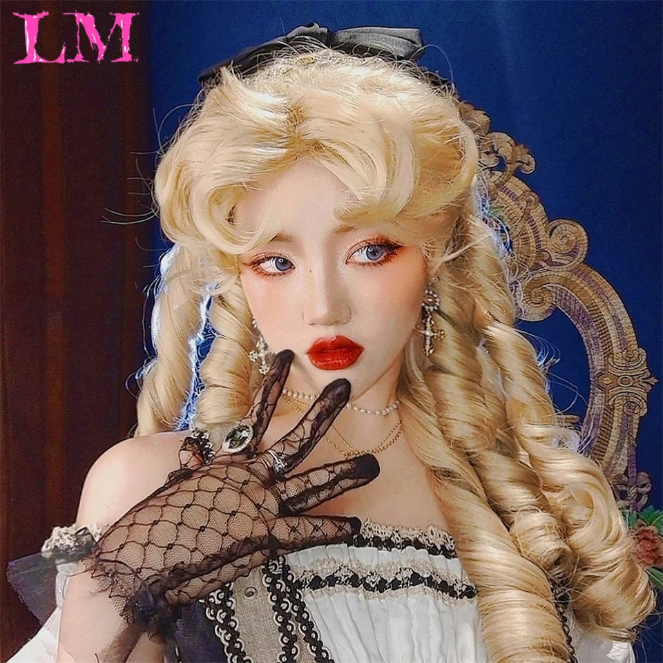LM Golden Wig Synthetic Ombre Long Straight/Body Wave Middle Part Heat Resistant Natural Hair Wigs For Women Cosplay
