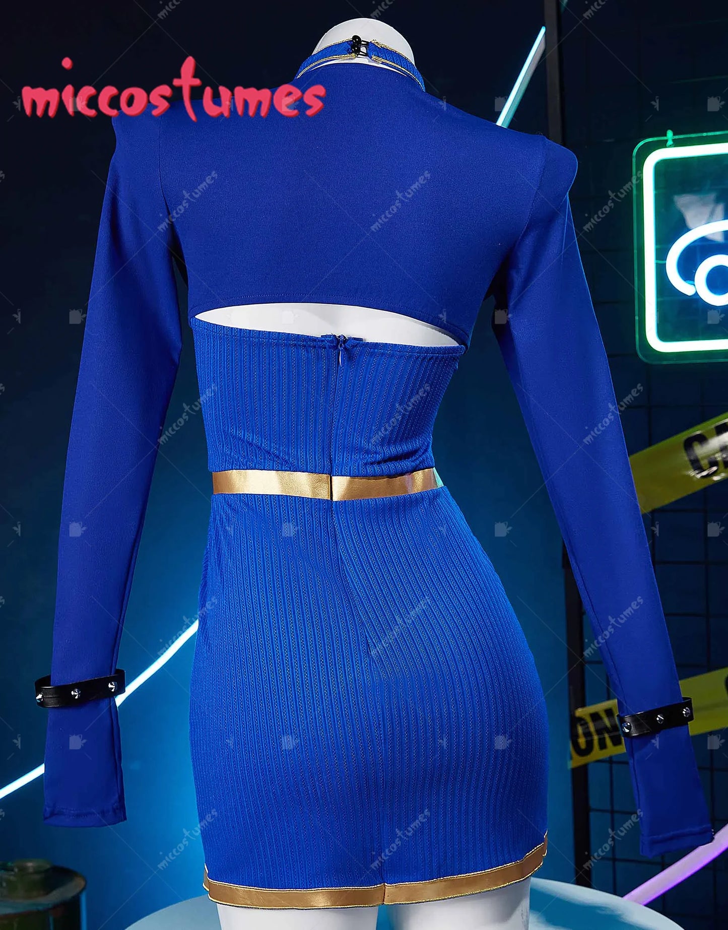 MICCOSTUMES Women's Chun Li Derivative Casual Outfit Halter Dress and Top with Bracelets Hairband Cosplay Costume