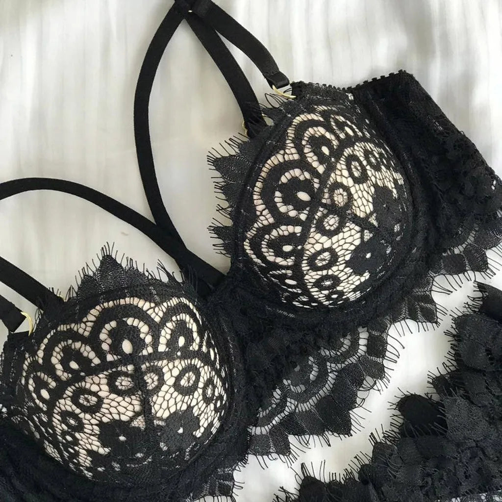Hot Erotic Lingerie Set Women's Lace Panel Garter Bra And Thong Set Fashion Lace Sexy Lingerie For Woman Pajama Sets Sleepwear