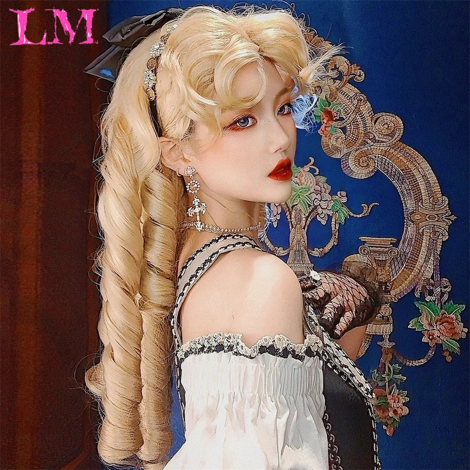 LM Golden Wig Synthetic Ombre Long Straight/Body Wave Middle Part Heat Resistant Natural Hair Wigs For Women Cosplay